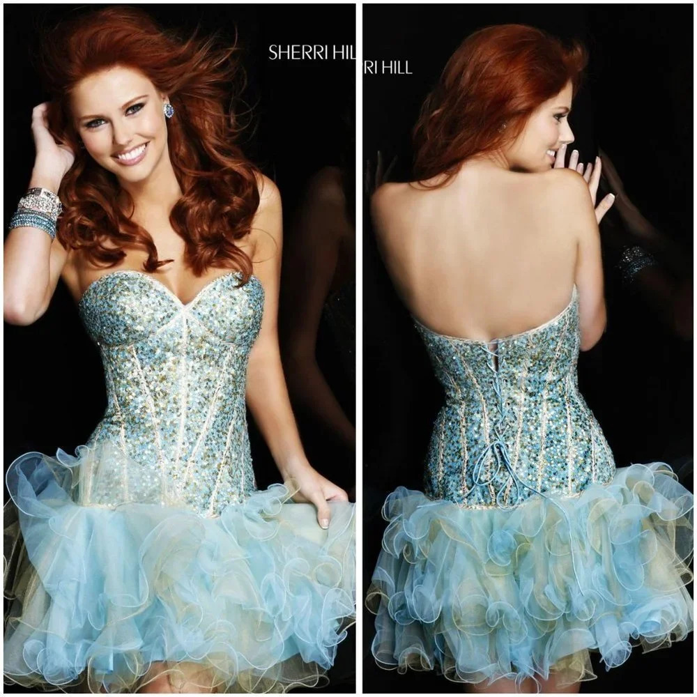 Sherri Hill Blue and Silver Sequin Dress